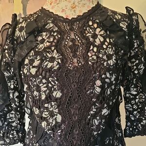 Rebecca Taylor Black Lace Blouse Size 6